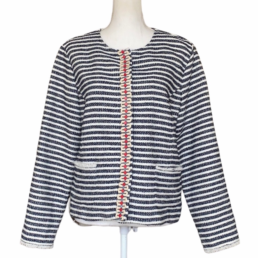 Ruby Rd blue white nautical stripe textured jacket Plus Size 16